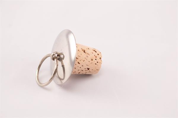 Conical cork stopper with metal disc and ring. Base; dia. 18 mm, Top; dia. 21 mm, 2 pcs