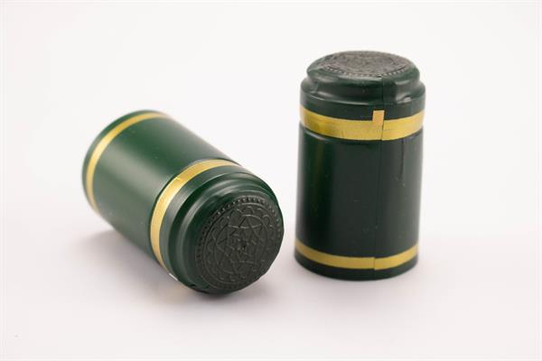 Krympehætter - grøn med guldbånd. 50 mm høj