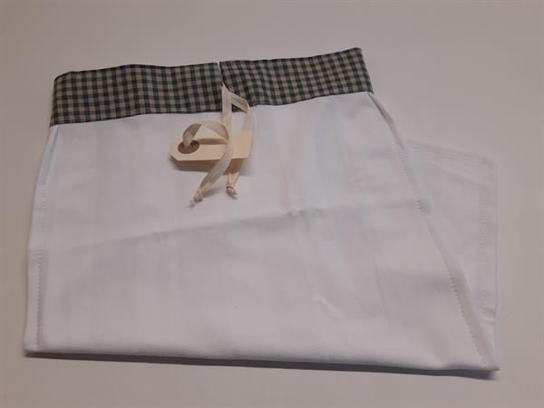 Kornpose / Melpose / Grynpose / Brødpose, hvid bomuld med grønternet kant, bredde 28 cm / længde 43 cm