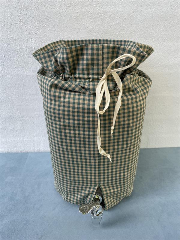 Vineddikekrukke af glas med tappehane, grønternet stof, 8 liter