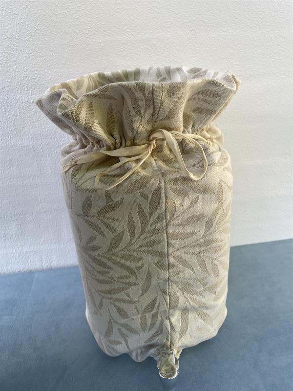 Vineddikekrukke af glas med tappehane, overtræk med bladmotiv, 8 liter