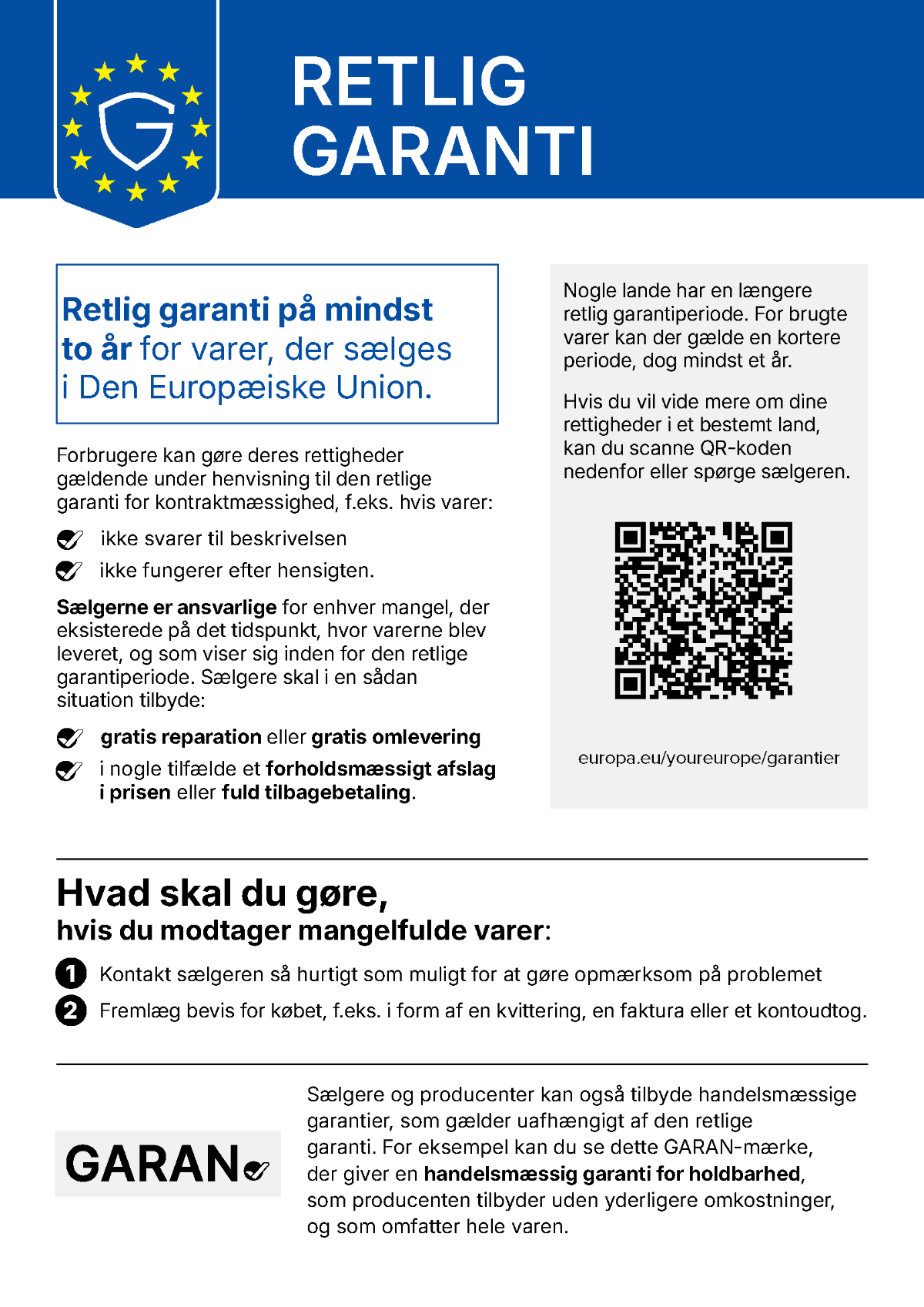 Retlig garanti – EU-meddelelse om forbrugerens lovbestemte rettigheder ved mangler